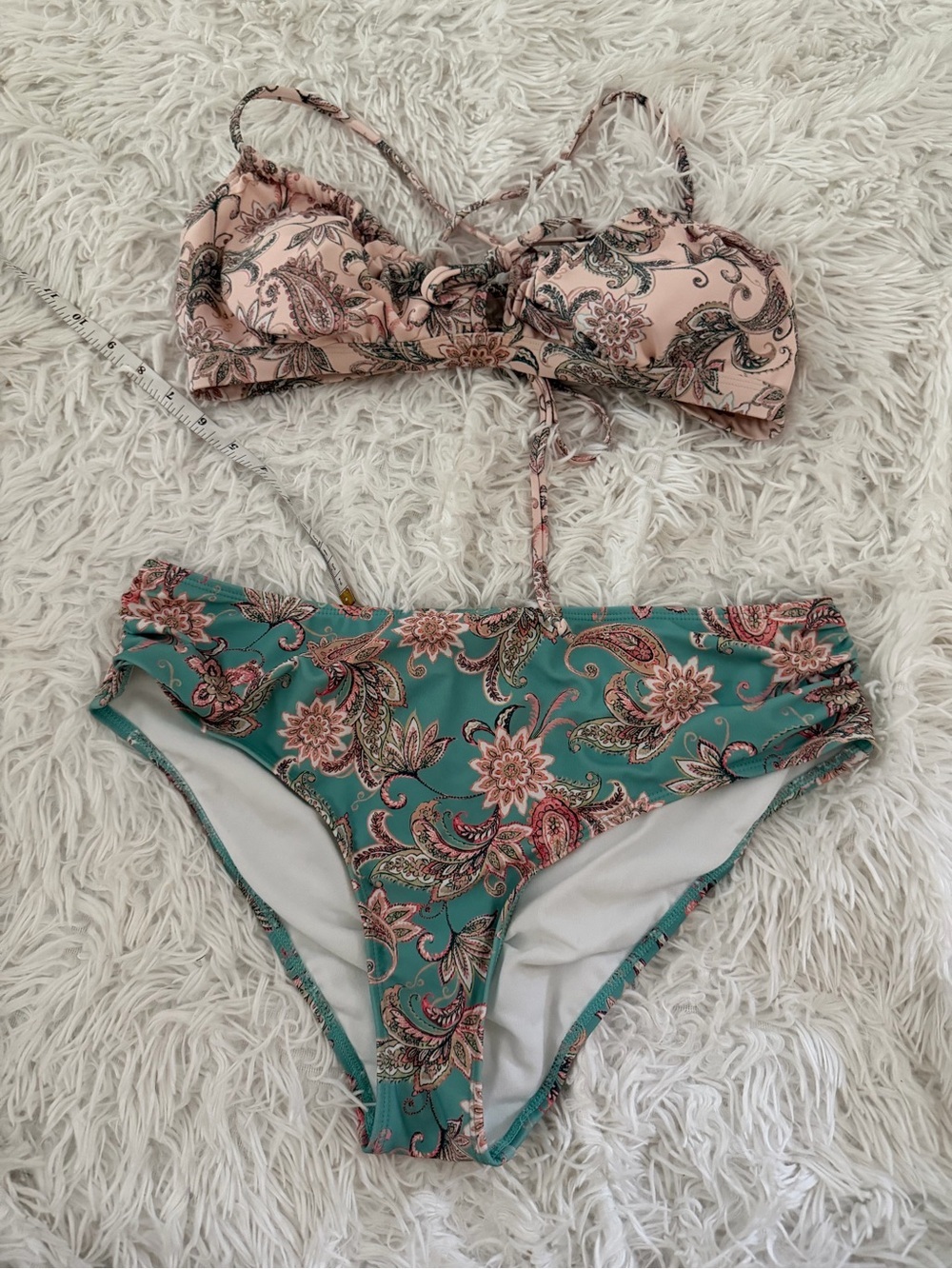 Paisley Print Bikini Set Size L Adjustable Top Moderate Coverage